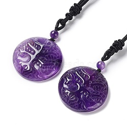 Natural Amethyst Tree of Life Pendant Necklace with Nylon Rope, 34.80~35.43 inch(88.4~90cm)(NJEW-H009-03-05)