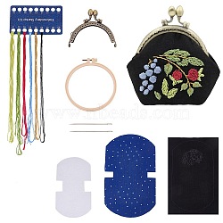 DIY Kiss Clasp Purse Making Kit, Including Plastic Cross Stitch Embroidery Hoops, Cotton Linen, Needle, Random Color Lining Cloth, Dark Blue, 249x150x0.2mm(DIY-WH0292-67B)