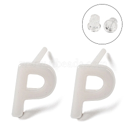 Hypoallergenic Bioceramics Zirconia Ceramic Stud Earrings, No Fading and Nickel Free, Alphabet, Letter P, 7x5mm(EJEW-F340-04P)