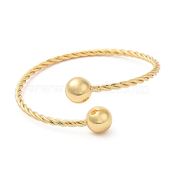 Rack Plating Brass Twist Rope Cuff Bangle with Round Beaded, Cadmium Free & Lead Free, Real 18K Gold Plated, Inner Diameter: 2-1/2 inch(6.2cm)(BJEW-M298-14G)
