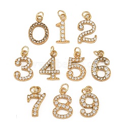 304 Stainless Steel Rhinestone Pendants, Number Charms, Ion Plating(IP), Golden, Mixed Shapes, 13~14x6~9x2~2.5mm, Hole: 2.5mm(STAS-N133-03-G)