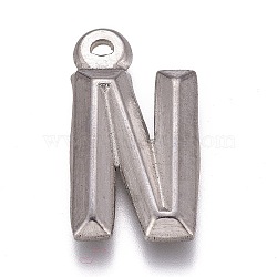 304 Stainless Steel Pendants, Alphabet, Letter.N, 16x8.5x2mm, Hole: 1mm(STAS-H119-01P-N)