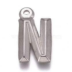 Tarnish Resistant 304 Stainless Steel Pendants, Alphabet, Letter.N, 16x8.5x2mm, Hole: 1mm(STAS-H119-01P-N)