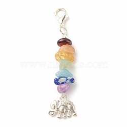 Chakra Theme Natural Gemstone Pendant Decorations, with Alloy Lobster Claw Clasps, Elephant Pendant, 5.85cm(X1-HJEW-JM00645-04)