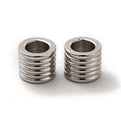 201 Stainless Steel European Beads, Large Hole Beads, Grooved Beads, Column, Stainless Steel Color, 6x7mm, Hole: 4.2mm(STAS-M089-11P)