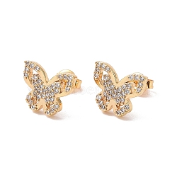 Clear Cubic Zirconia Butterfly Stud Earrings, Rack Plating Brass Jewelry for Women, Cadmium Free & Lead Free, Real 18K Gold Plated, 9.5x11mm, Pin: 0.6mm(EJEW-G315-04G)