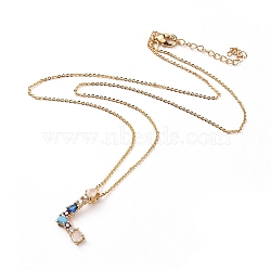 Letter Brass Initial Pendants Necklaces, with Rhinestone, Cubic Zirconia, Cable Chain and Lobster Claw Clasps, with Cardboard Packing Box, Letter.L, 16.1 inch~16.9 inch(41~43cm), Pendant: 19~20x13~19.5x3mm(NJEW-JN02584-04)