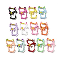 Spray Painted Alloy Spring Gate Rings, Cat Shape with Bowknot, Mixed Color, 35x23.5x5mm(FIND-M008-04)