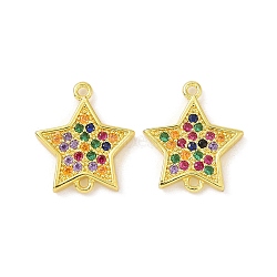 Real 18K Gold Plated Brass Micro Pave Cubic Zirconia Connector Charms, Star Links, Colorful, 14x12.5x2mm, Hole: 0.9mm(KK-L209-055G-01)