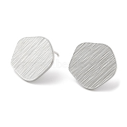 Brass Stud Earring Findings, Polygon with Vertical Loops, Real Platinum Plated, 15x15.5mm, Hole: 2mm, Pin: 0.7mm(KK-E057-02P)