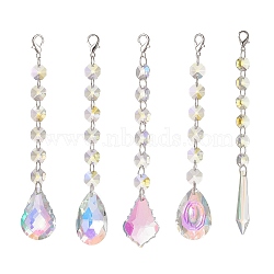 AB Color Glass Teardrop Cone Hanging Suncatcher Pendant Decoration, with Glass Octagon Bead and Alloy Lobster Claw Clasps, for Home Decorations, Clear AB, 182~198mm(HJEW-JM00900)