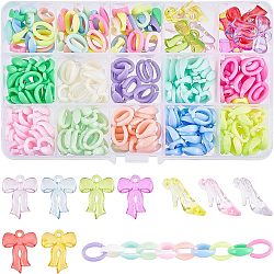 250Pcs Oval Link Rings, with 3Pcs Shoe Pendants and 7Pcs Bowknot Pendants, for DIY Children's Day Themed Resin Bracelet Making Kits, Mixed Color, 16x11x5mm(DIY-WH0223-01A)