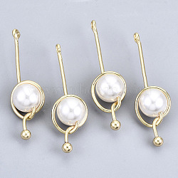 ABS Plastic Imitation Pearl Pendants, with Real 18K Gold Plated Brass Findings, Round, Creamy White, 35x10x8mm, Hole: 1.8mm(KK-N233-075-NF)