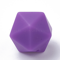 Food Grade Eco-Friendly Silicone Focal Beads, Chewing Beads For Teethers, DIY Nursing Necklaces Making, Icosahedron, Purple, 19x18.5x18.5mm, Hole: 2mm(SIL-T048-17mm-29)