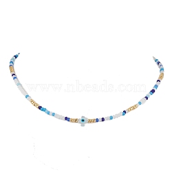 Glass Beaded Necklaces, with Natural White Shell Mother of Pearl Shell Beads Necklaces, Evil Eye, Cross, 16.34 inch(41.5cm)(NJEW-JN04896-01)