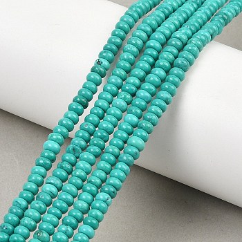 Natural Magnesite Beads Strands, Dyed & Heated, Rondelle, Smooth, Teal, 4x2mm, Hole: 1mm, about 155pcs/strand, 15.31''(38.9cm)
