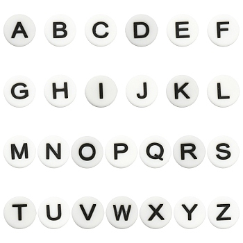 Silicone Beads, LetterA~Z, Focal Beads, White, 15x5mm, Hole: 2mm, 26pcs/set