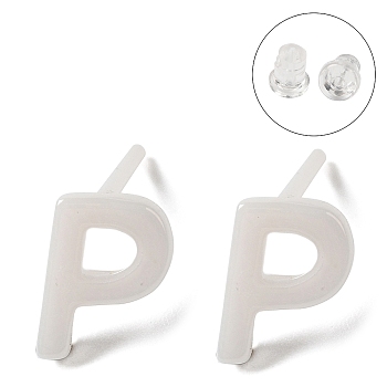 Hypoallergenic Bioceramics Zirconia Ceramic Stud Earrings, No Fading and Nickel Free, Alphabet, Letter P, 7x5mm