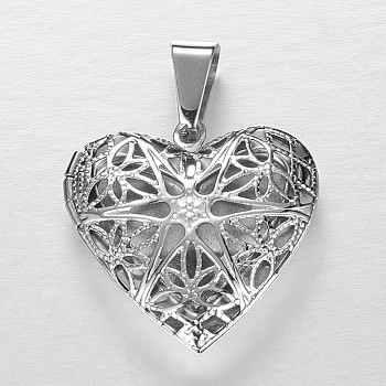 Tarnish Resistant 304 Stainless Steel Locket Pendants, Heart Diffuser Locket, Stainless Steel Color, 34.2x25.2x6.5mm, Hole: 9x5mm