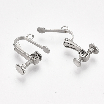 304 Stainless Steel Screw Clip Earring Converter, Spiral Ear Clip, for Non-Pierced Ears, with Loop, Stainless Steel Color, 15x14~18x5mm, Hole: 1.8mm