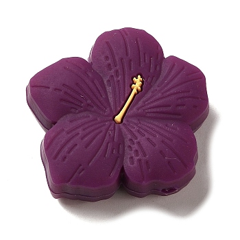 Cherry Blossom Silicone Focal Beads, DIY Nursing Necklaces Making, Purple, 28x29x9.5mm, Hole: 2mm