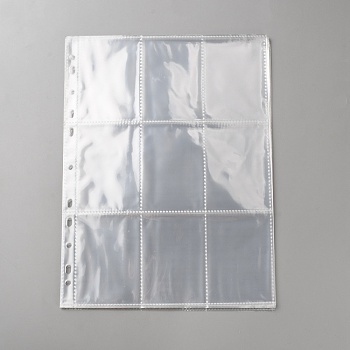PP Plastic 9 Pocket Card Holder, Binder Replacement Pages, Rectangle, Clear, 290x220x0.3mm, Inner Diameter: 91x65mm, 20pcs/set