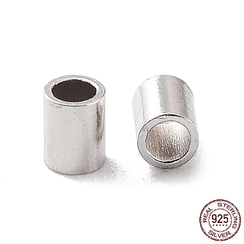 Rhodium Plated 925 Sterling Silver Spacer Tube Beads, Column, Platinum, 2x1.5mm, Hole: 1mm, about 588pcs(10g)/bag