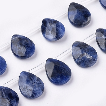 Natural Sodalite Beads Strands, Top Drilled Beads, Faceted, Teardrop, 15~16x12~12.5x5mm, Hole: 0.6mm, about 25pcs/strand, 15.55 inch(39.5cm)