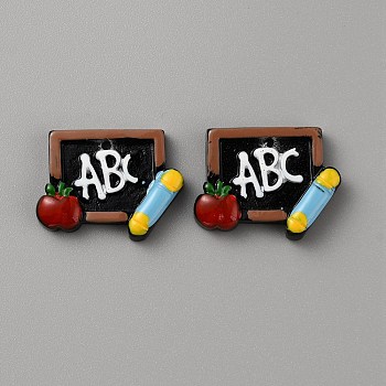 Opaque Resin Pendants, Blackboard Charms with Pencil and Apple, for Teachers' Day, Black, 21x27.5x5mm, Hole: 1.8mm