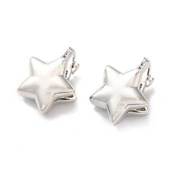 Brass Star Hoop Earrings for Women, Platinum, 21.5x19.5x14mm, Pin: 0.8~1.1mm
