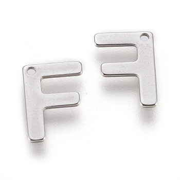 304 Stainless Steel Charms, Letter, Letter.F, 11x8x0.6mm, Hole: 1mm