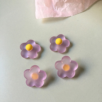 Resin Frosted Cabochons, DIY for Earrings & Bobby pin Accessories, Flower, Plum, 17x17mm