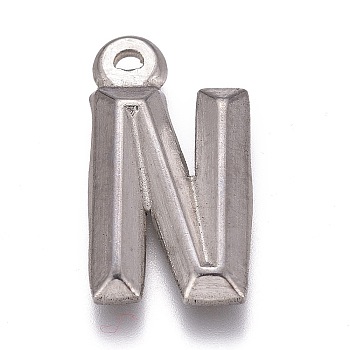 304 Stainless Steel Pendants, Alphabet, Letter.N, 16x8.5x2mm, Hole: 1mm