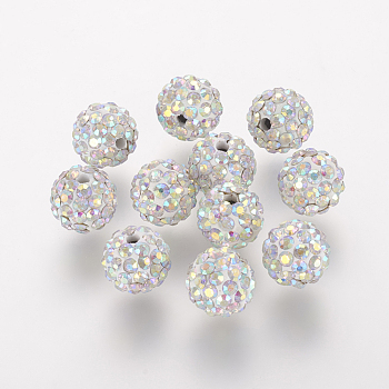 Polymer Clay Rhinestone Beads, Grade A, Round, Pave Disco Ball Beads, Crystal AB, 10x9.5mm, Hole: 1.5mm