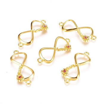 Alloy Links connectors, Cadmium Free & Lead Free, with Grade A Rhinestone, Bowknot/Infinity, Golden Metal Color, Light Rose, 15x35x4mm, hole: 2mm