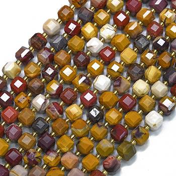 Natural Mookaite Beads Strands, with Seed Beads, Faceted Table Cut Cube, 8x8x8mm, Hole: 0.6mm, about 38pcs/strand, 15.35''(39cm)