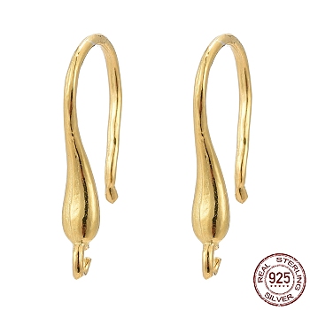 925 Sterling Silver Earring Hooks, with 925 Stamp, Golden, 16x2.5x2mm, Hole: 1mm, 20 Gauge, Pin: 0.8mm