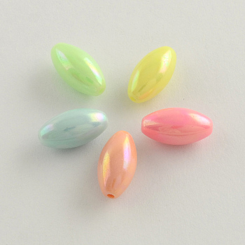 AB Color Plated Rice Acrylic Beads, Mixed Color, 7x14mm, Hole: 1.5mm