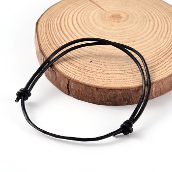 Adjustable Cowhide Leather Cord Bracelet Making, Black, 77mm