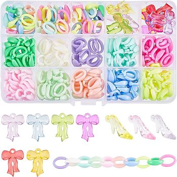 250Pcs Oval Link Rings, with 3Pcs Shoe Pendants and 7Pcs Bowknot Pendants, for DIY Children's Day Themed Resin Bracelet Making Kits, Mixed Color, 16x11x5mm