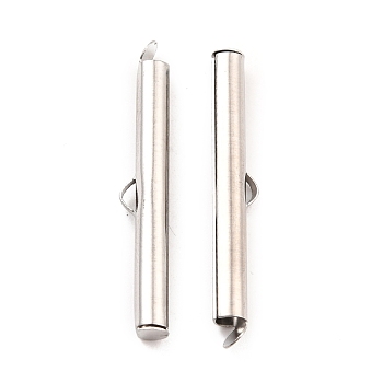304 Stainless Steel Slide On End Clasp Tubes, Slider End Caps, Stainless Steel Color, 35x6x4mm, Hole: 3.5mm, Inner Diameter: 3mm