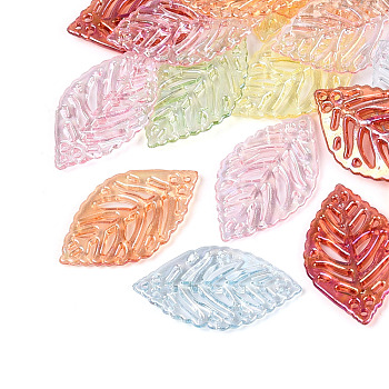 Transparent Acrylic Leaf Pendants, AB Color Plated, Mixed Color, 34.5x20.5x3mm, Hole: 1.3~1.5mm, about 714pcs/500g