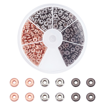 PandaHall Elite Flat Round Brass Spacer Beads, Barrel Plating, Mixed Color, 6x2mm, Hole: 2~3mm, 3 colors, 100pcs/color, 300pcs/box