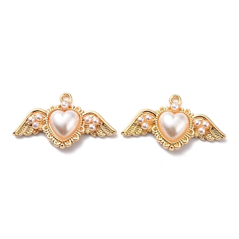 Plastic Imitation Pearl Pendants, with Zinc Alloy Findings, Heart with Wind, Golden, 20x35.5x6mm, Hole: 1.8mm
