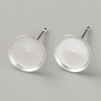 925 Sterling Silver Studs Earrings Finding, Round, Platinum, 8mm, Inner Diameter: 7.5mm, Pin: 10.5x0.7mm