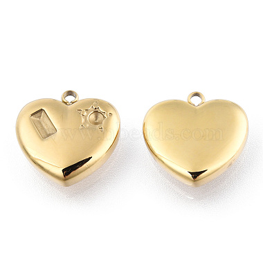 Real 14K Gold Plated Heart 304 Stainless Steel Charms