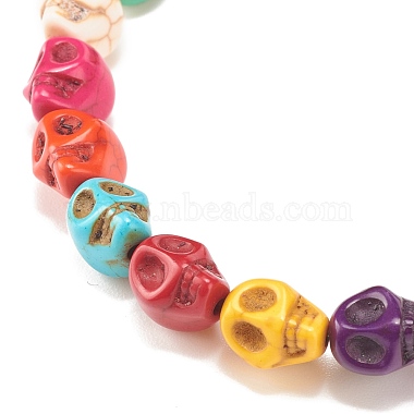 2Pcs 2 Style Synthetic Turquoise(Dyed) Skull Stretch Bracelets Set(BJEW-JB08071)-6
