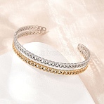 Two Tone 304 Stainless Steel Cuff Bangles for Women, Ring, Ion Plating(IP), Long-Lasting Plated, Golden & Stainless Steel Color, Inner Diameter: 2.28x2.09 inch(5.8x5.3cm)(SA-H001-07GP)