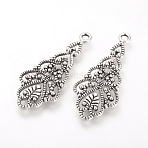 Tibetan Style Alloy Pendants, Cadmium Free & Nickel Free & Lead Free, Antique Silver, 41.5x18x3mm, Hole: 2mm(X-TIBE-Q070-45AS-NR)