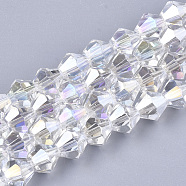 Electroplate Glass Beads Strands, AB Color Plated, Faceted, Bicone, Clear AB, 6x5.5~6mm, Hole: 1mm, about 47~48pcs/strand, 10.83 inch(27.5cm)(X-EGLA-Q118-6mm-B17)